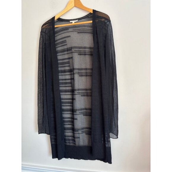 Eileen Fisher Womens XS Black Straight Burnout Stripe Long Cardigan Lagenlook - Picture 3 of 10